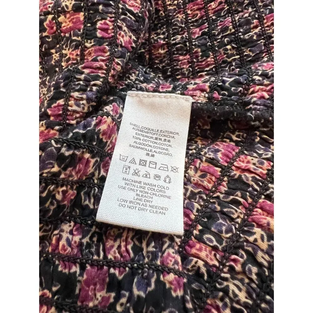Free People Smocked Floral Mini Dress Large Ruffle Boho Summer Chic Vacation